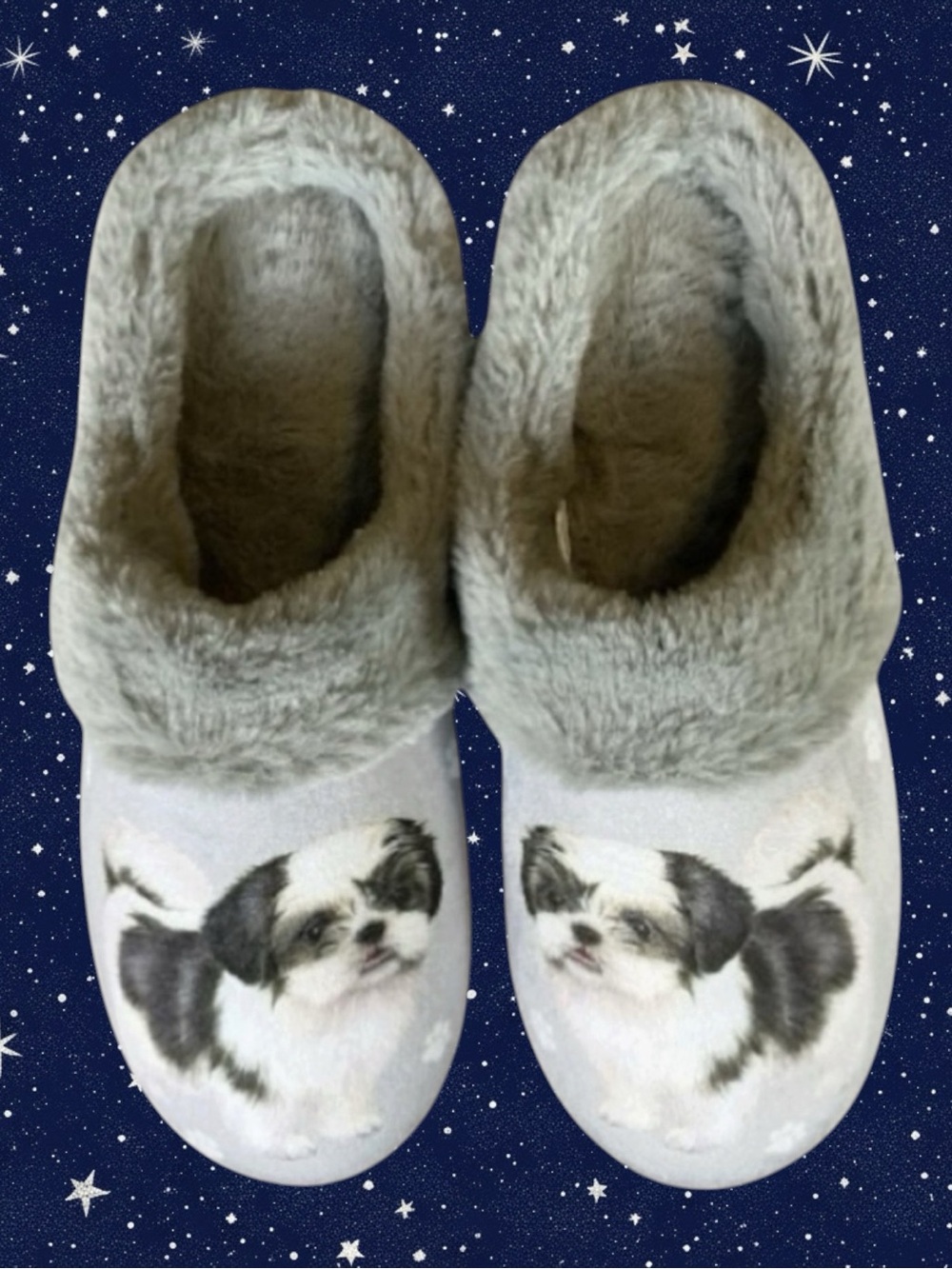 Snuggs NWOT Shih Tzu Grandmacore Eclectic Grandpa Cozy Loungewear Slippers L/XL